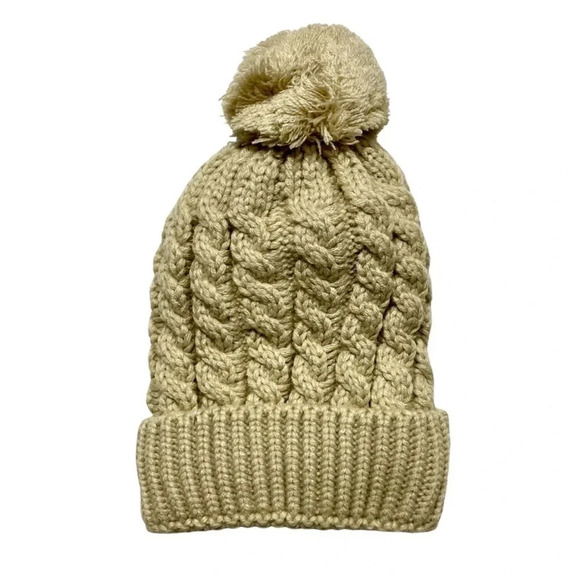 NEW Thermal Lined Cable Knit Fall/Winter Beanie Pom Pom Hat - Picture 2 of 3